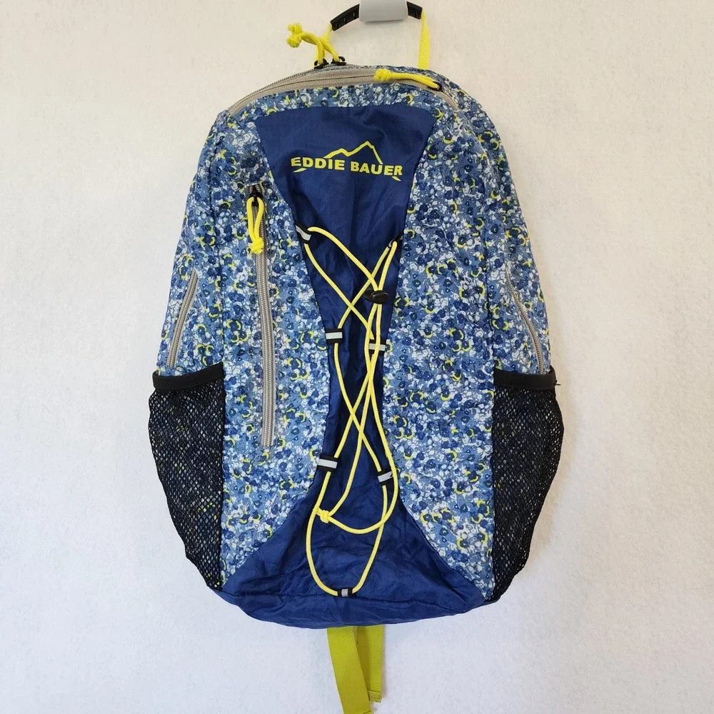 Eddie Bauer Stowaway 20L Backpack Blue Neon Yellow Bungee Hiking Bag Packable